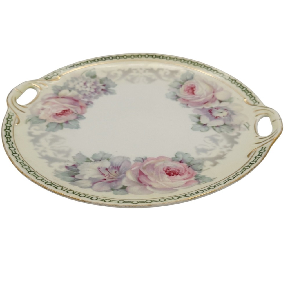 Antique German (K&L) Porcelain Handled Serving Platter Pink Roses Gold c.1910 - Picture 8 of 16